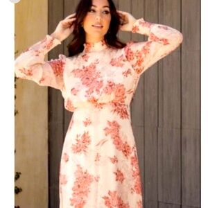 Baltic Born Luciana Long Sleeve Maxi Dress Beige & Rose Floral Size L